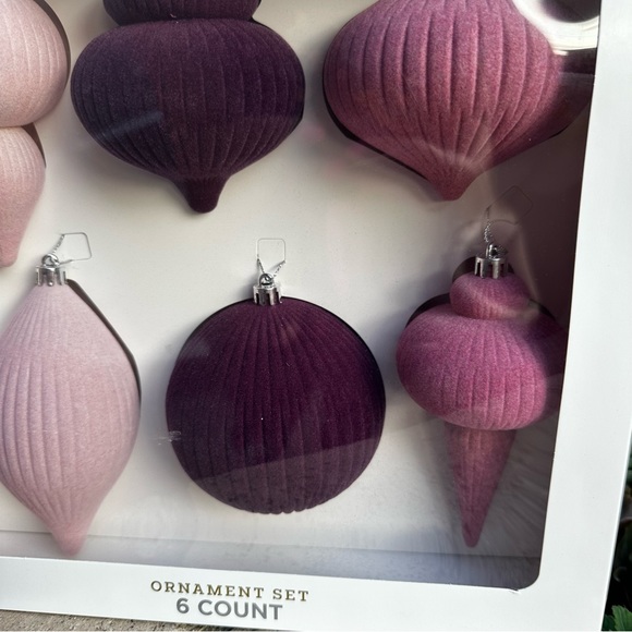 Target wondershop finial flocked ornament pink purple set of 6 pack - Picture 9 of 10